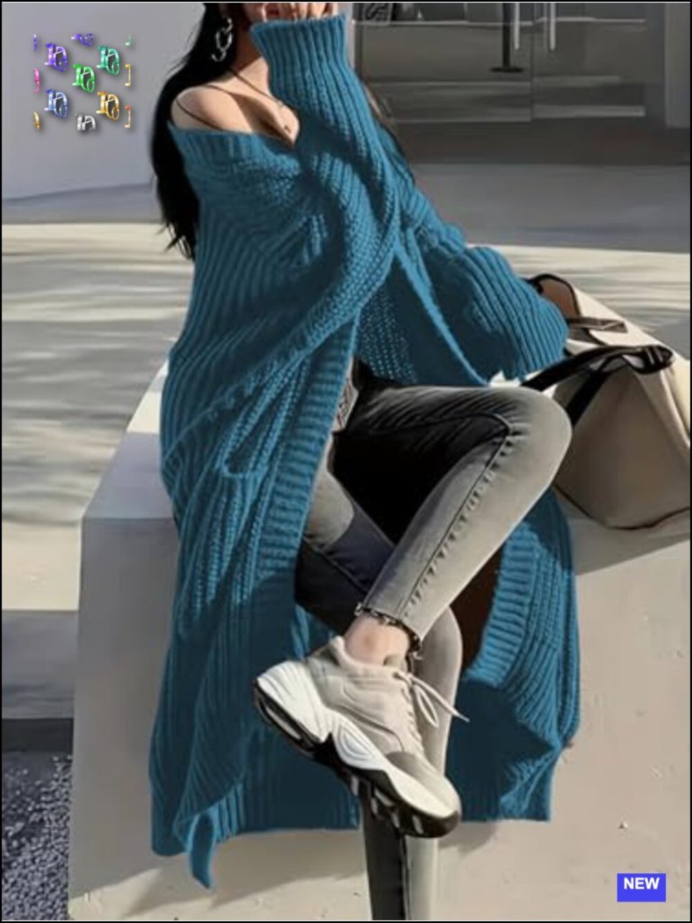 Open Front Oversized Long Cardigan Sweater Duster with Pockets Chunky Cable Knit - Picture 4 of 6